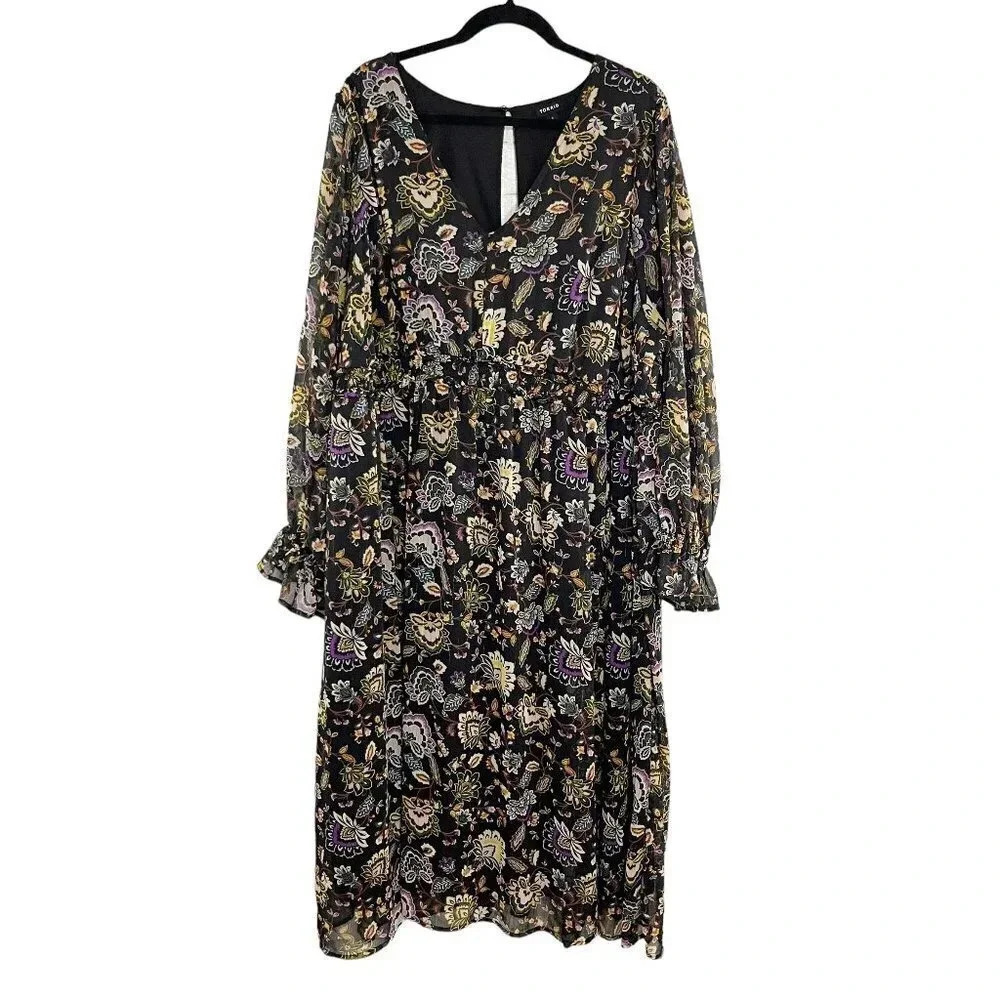Torrid Black Paisley Long Sleeve Maxi Dress Women's Plus Size 4X